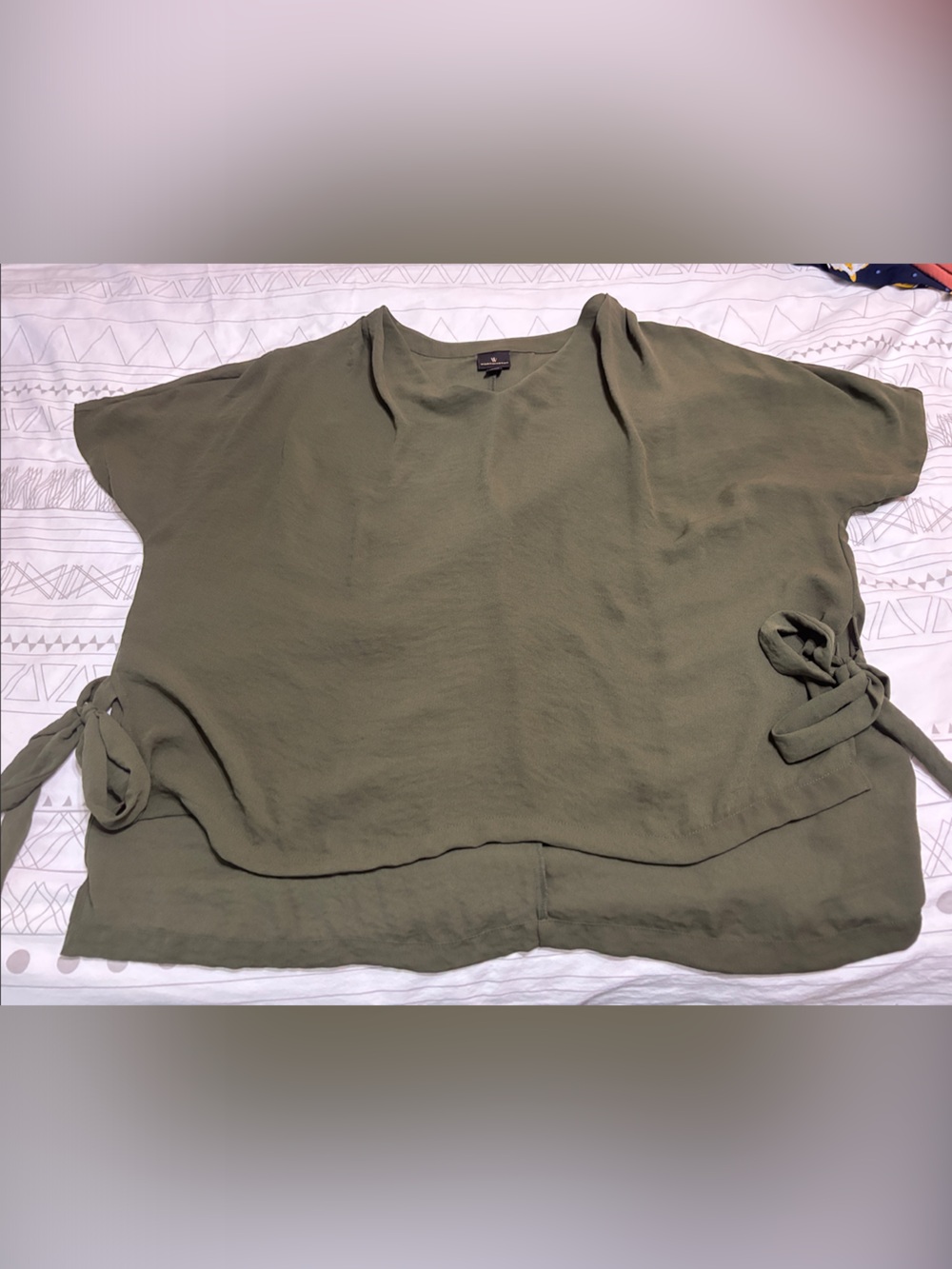 Worthington Olive Green Short Sleeve Tie-Side Blouse